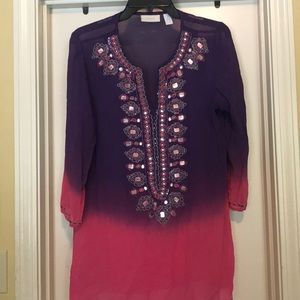 Beaded Purple and pink Chico’s tunic Size 1